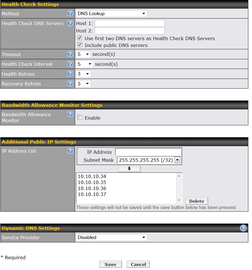 Peplink Balance 20 Additional Public IP Settings