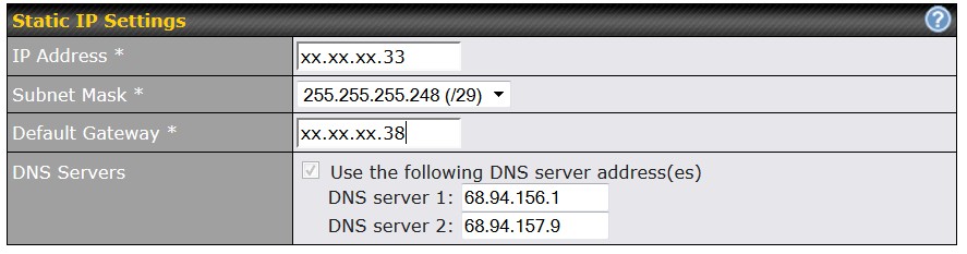 Peplink Balance 20 Static IP Settings